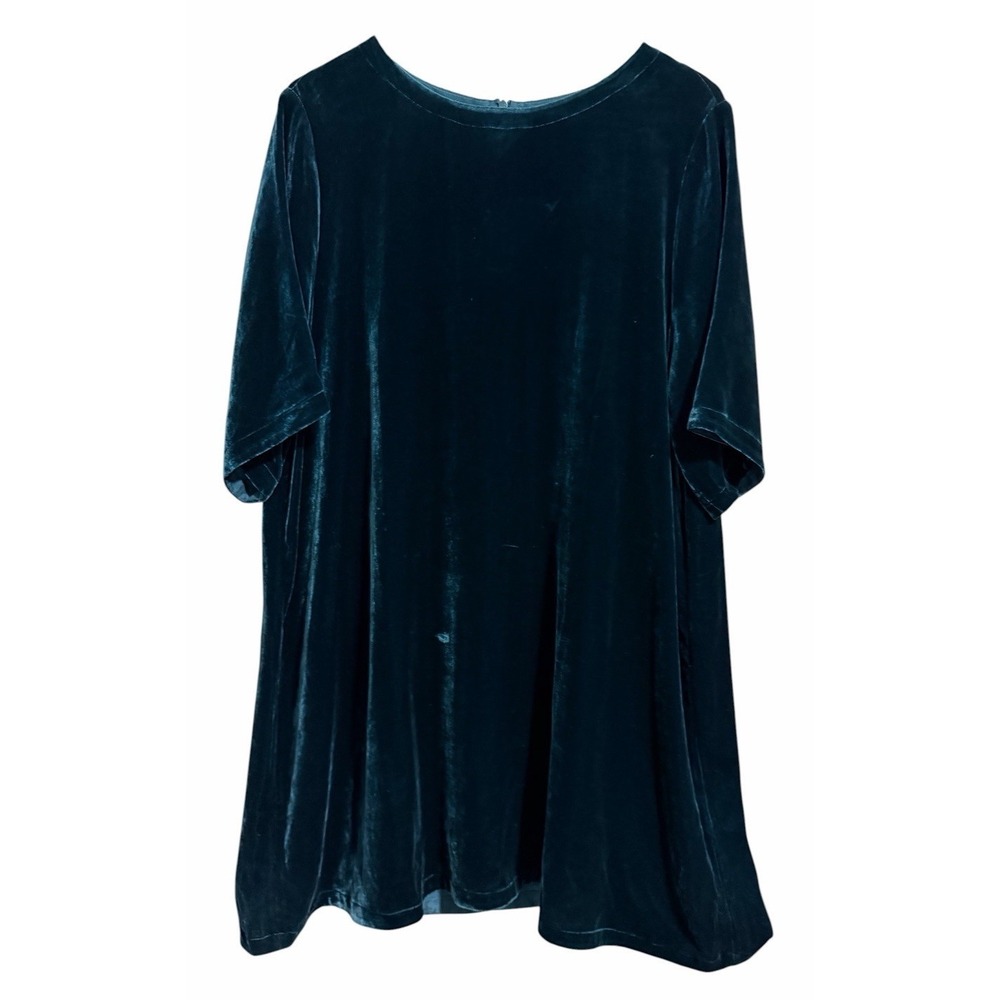 Eileen Fisher Blue Spruce Velvet Bateau Neck Short Shift Dress Women's Size L